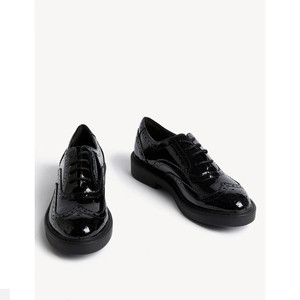 MS马莎玛莎直邮英国代购2023新款女鞋简约黑漆皮PU布洛克休闲鞋