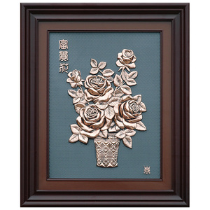 富贵花 牡丹花紫铜立体浮雕牌匾铜画纯铜工艺画立体装饰画三奇帝