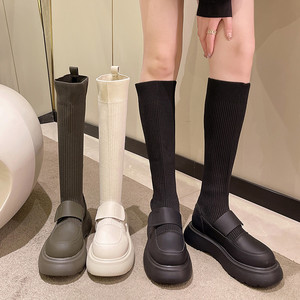 韩国显瘦袜靴新款弹力靴女鞋高级感针织松糕厚底瘦瘦靴潮复古靴子