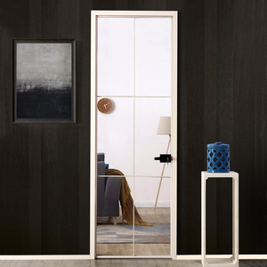 极窄细框米黄色极简得式现代北欧风格平开中空格条玻璃门18