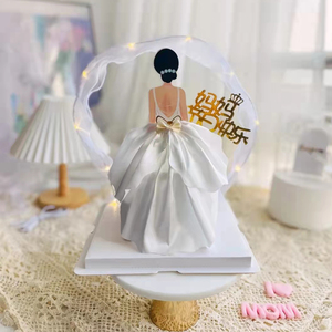 妈妈女神生日蛋糕装饰背影婚纱母亲节软胶美女背后翻糖裙摆插件