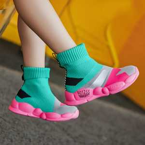 女童鞋子高帮弹力袜子鞋春秋季新款中大童透气儿童鞋女孩子休闲鞋