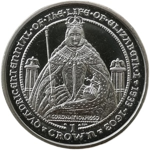 38mm 伊丽莎白一世400周年-1 直布罗陀2003年1克朗铜镍纪念币钱币