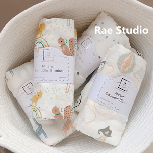 Rae Studio 新生儿双层竹棉盖毯 包被 推车巾 柔软 可爱小动物