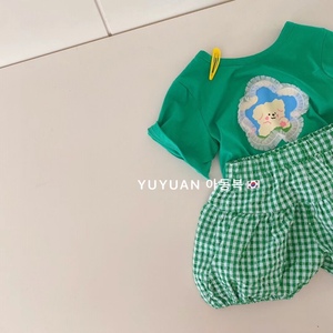 芋圆studio 韩国精品童装 2022夏款儿童韩版 清新短袖花苞裤