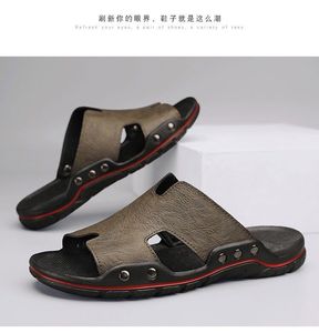 真皮拖鞋男士夏季防滑外穿韩版一字拖大码运动休闲沙滩牛皮凉鞋子
