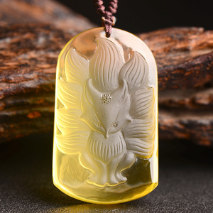 天然黄水晶狐狸吊坠九尾狐吊坠男女随身挂件项链