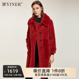 yiner音儿冬季新款时尚气质优雅中长款羊剪毛大衣女外套