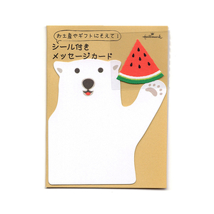 日本制 夏日迷你卡片 留言卡「北极熊」1枚 附西瓜贴纸