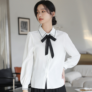 精致刺绣飘带领结衬衫女雪纺长袖内搭时尚设计感垂顺质感打底上衣