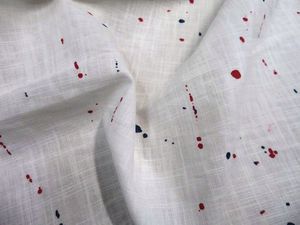 棉麻面料 高品质纯白色竹节纹底彩色油墨涂鸦印花棉混纺时装布料