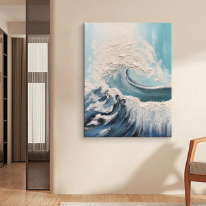 现代简约海浪风景手绘油画石英砂无框装饰画客厅入户玄关肌理挂画