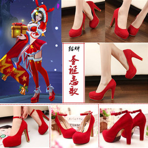 王者荣耀cos 貂蝉圣诞恋歌皮肤cosplay红色高跟鞋 王者农药貂蝉