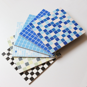抛晶砖300x300厨房卫生间瓷砖 蓝色格子仿马赛克泳池砖地砖