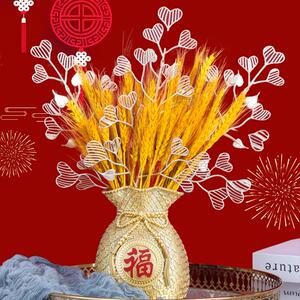 大麦花束摆件桌面金穗干花客厅摆设简约黄金麦穗真花高档新款花卉