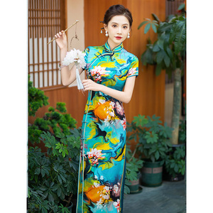 夏季中式真丝改良旗袍桑蚕丝高端复古民国风高端日常可穿茧丝礼服