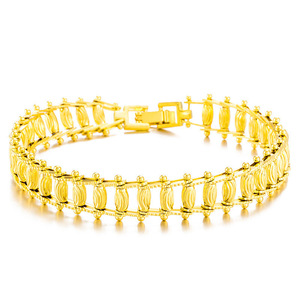 24k黄金夹椭圆珠鱼骨手链  铜镀真金个性百搭手链 越南沙金