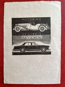 比利时-塞维林-木刻 版画 藏书票原作《敞篷车》作者自用票- 稀见