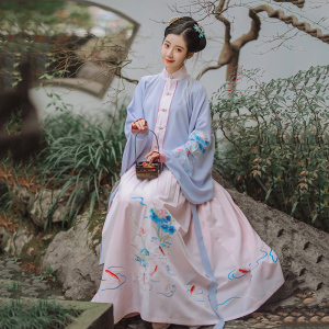 三翎荷韵原创正品明制立领对襟琵琶袖套装绣花短衫夏季薄款汉服女