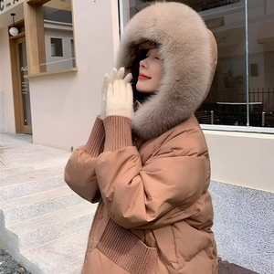 反季特价韩版咖色毛领羽绒服女2024新款冬季中长款小个子时尚洋气