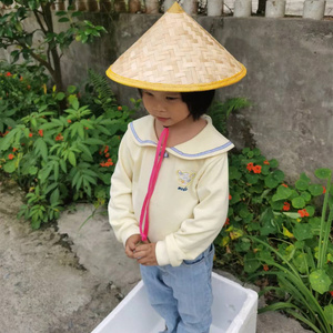 儿童斗笠帽子竹编遮阳帽防雨防晒草帽装饰男女舞蹈演出道具老式帽