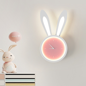 儿童房壁灯卡通可爱兔子创意时钟壁挂灯温馨浪漫女孩子卧室床头灯