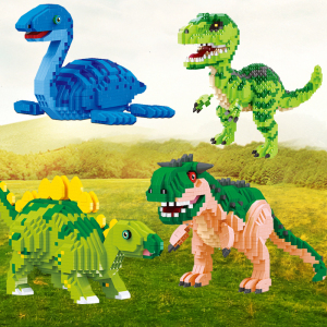 恐龙系列霸王龙蛇颈龙钻石微型小颗粒积木男孩益智高难度拼装玩具