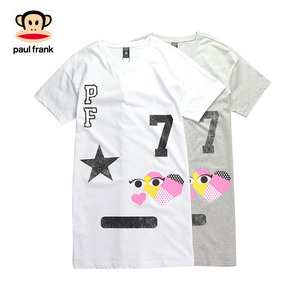 Paul Frank/大嘴猴女式卡通印花长款短袖T恤针织衫P