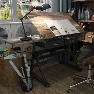 升降实木绘画书桌美术绘图制图桌设计师工作台桌子油画画架画案板