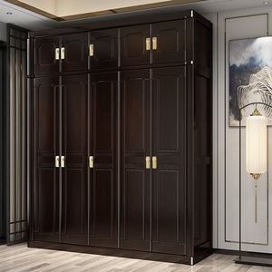 实木衣柜新中式禅意四门五门六门橡木衣柜平开门大衣橱轻奢型衣柜