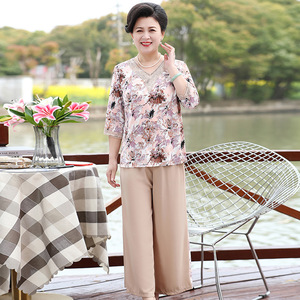 200斤胖太太服饰中老年加肥加大码女装裤子超大号妈妈奶奶套装夏
