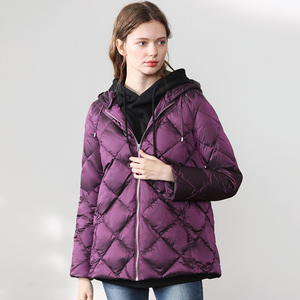 冬季新ins藏蓝色简约连帽轻薄雪花绒羽绒服女夹克衫休闲显瘦外套