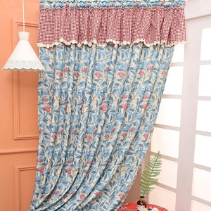 客厅窗帘棉麻美式遮光轻奢卧室大气复古田园荔枝飘窗打孔成品窗帘