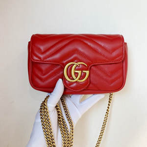 二手gucci古驰红金marmont nano迷你mini双g链条包单肩斜挎包