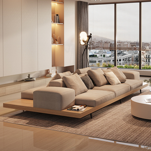 意爵yj侘寂风亚麻布艺沙发客厅日式原木简约横厅两面双向沙发组合