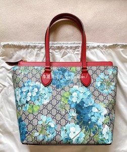 gucci/古驰天竺葵蓝色花卉tote包手拎单肩包拉链李夏夏法国代购