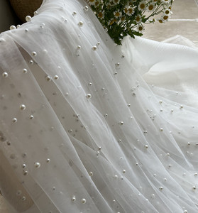 3米宽珍珠网纱灰色豆沙香槟色珍珠纱布背景布置婚纱礼服面料布料