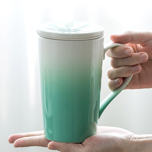 大容量陶瓷泡茶杯带盖过滤茶水分离花茶飘逸茶杯办公喝水杯子定制