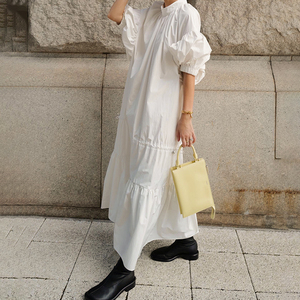两种穿法 新法风时髦高阶简约宽松自由白色复古连衣裙显瘦长裙子