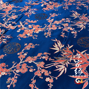 真丝织锦缎布料旗袍提花桑蚕丝绸锦绣被面唐装面料 团梅竹