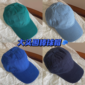INZINA夏天氛围感！软顶水洗复古大头围韩版棒球帽女蓝色显瘦帽子
