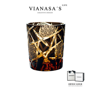 Vianasa's诸神的黄昏个性江户切子杯手工雕刻水晶威士忌酒杯