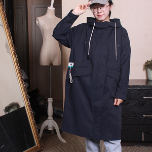 百靓苑2022修身中长款风衣春新女连帽韩版宽松大码胖mm休闲外套