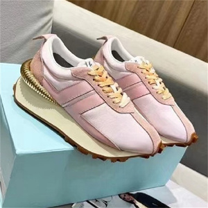 lanvin浪凡女鞋运动鞋2022春季厚底拼色真皮复古慢跑阿甘鞋德训鞋