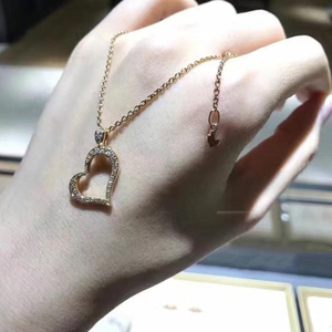 代购piaget/伯爵 爱心项链 18k金 满钻 心形 吊坠 锁骨链 女士