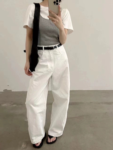 韩国东大门正品女装代购高品质薄款百搭时尚显瘦梨形身材白色裤子