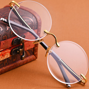 高档纯天然白水晶石头眼镜男女款复古圆形无框透明镜片无色眼镜