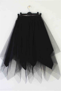 2020秋冬新款韩版女装高腰不规则中长款蓬蓬网纱裙黑色打底半身裙