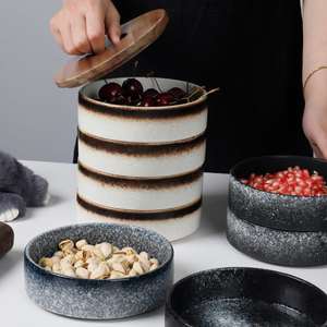 创意过年糖果坚果盘盒陶瓷带盖多层果盘客厅家用干果盒茶点小吃盘