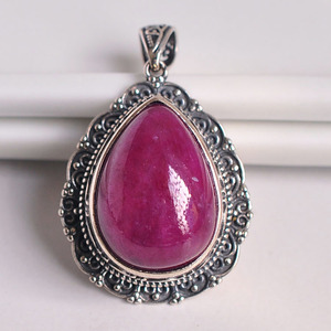 天然红宝石吊坠 精品 猫眼红宝石挂件 细腻红润925银镶嵌 男女款